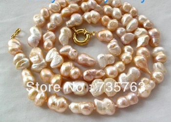 

xiuli 001029 Pink Baroque Twins Freshwater Pearl Necklace 14KGP GP 34
