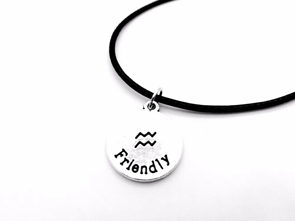 

30PCS Zodiac Aquarius Necklace Signs 12 Constellation Rope Necklace Horoscope Disc Firendly Water Wave Leather Necklaces