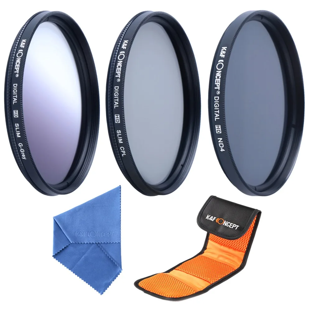 62mm Lens Filter Kit Slim Graduated Grey ND4 CPL Polarizing Neutral