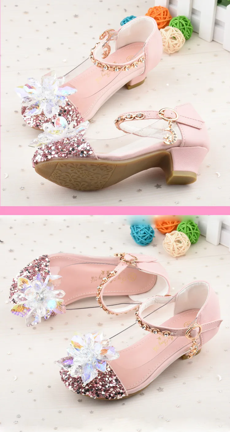 Новая детская обувь с кристаллами на весну и осень, обувь принцессы Золушки, обувь для девочек, 26-37