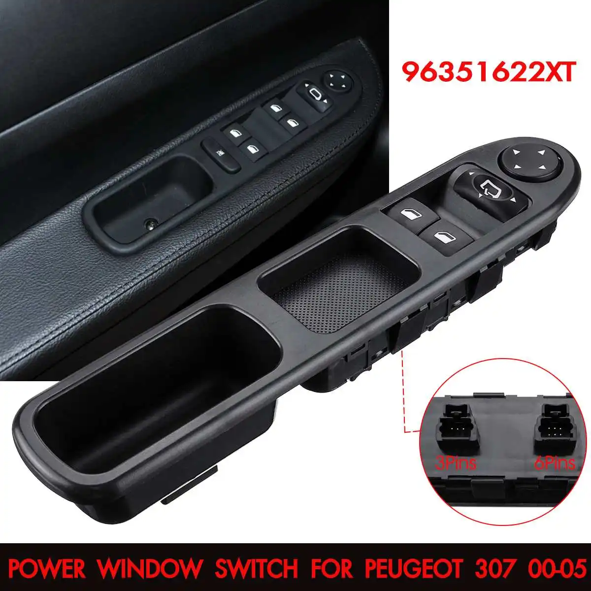 

96351622XT Car Window Control Switch Electric Power Front Driver Side For Peugeot 307 2000 2001 2002 2003 2004 2005