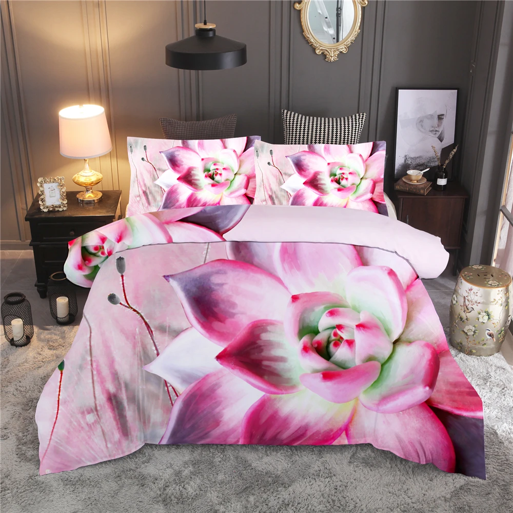 

3D Succulents Printed 2/3pcs EU/AU/US Size Duvet Cover Pillowcase Set Plants Bedroom Decor (No Sheet No Filling)