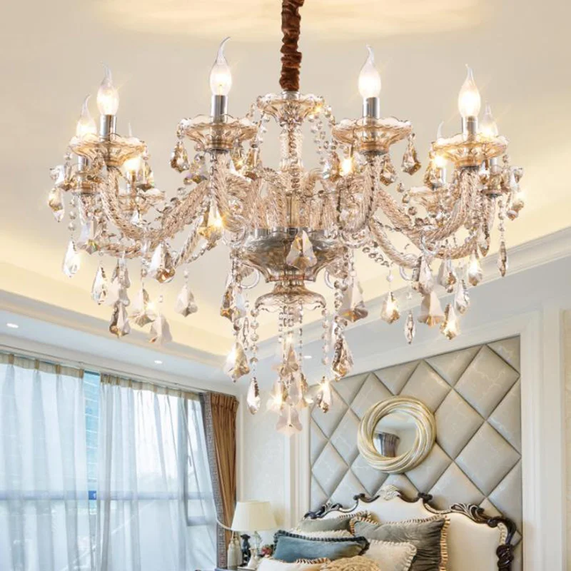 

European style Cognac crystal Chandeliers Villa luxurious hanging lamps simple hotel hall Parlor dinning room Chandelier lights