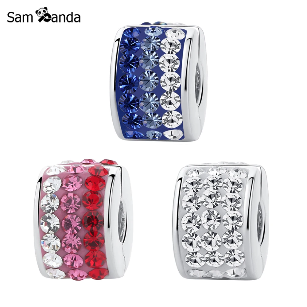 

Authentic 925 Sterling Silver Bead Charms 3 Colour Austria Crystal Stopper Clip Lock Beads Fit Pandora Original Bracelet Jewelry