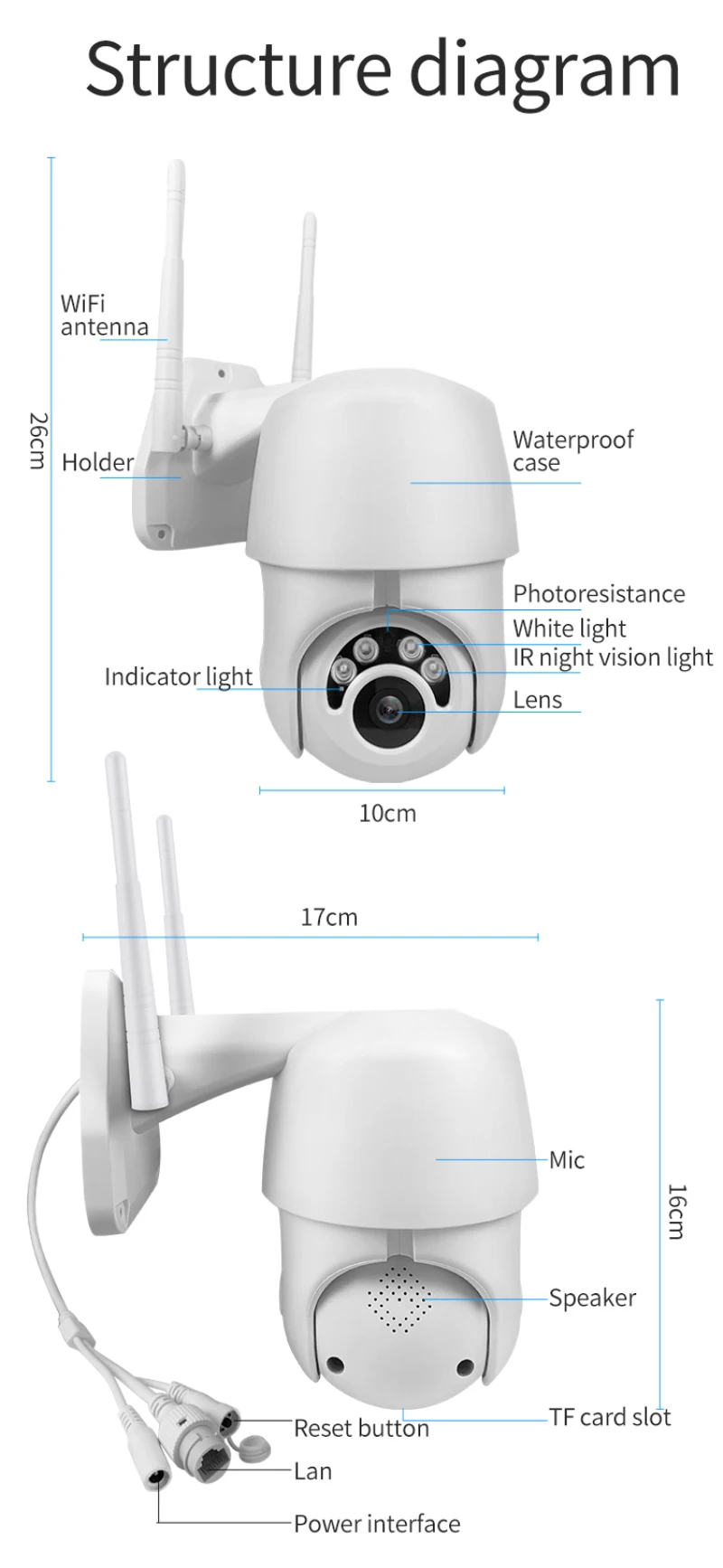 Wifi камера наружная PTZ IP камера 2MP Беспроводная скоростная купольная CCTV Камера Безопасности s 2MP ИК домашняя наружная камера наблюдения