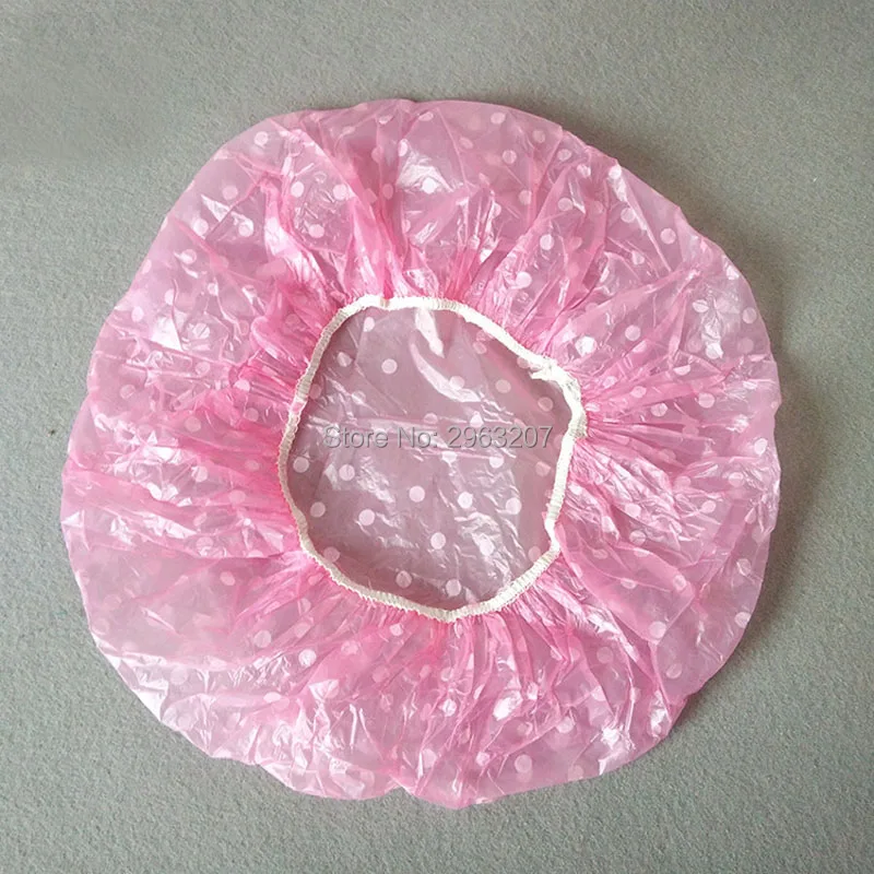 1000pcs Disposable PE Plastic Shower Caps Dot Print Waterproof Elastic