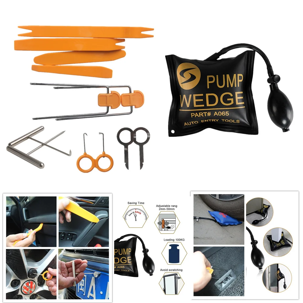 

13Pcs Panel Removal Tools Auto Car Door Clip Radio Panel Trim Dash Audio LED Light Removal Installer Open Pry Tool Pump Wedge