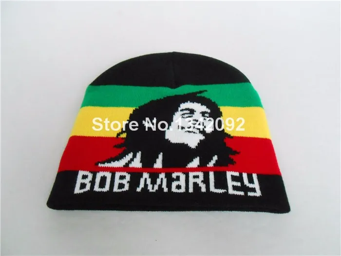 Лидер продаж, шерстяные вязаные шапочки Bob Marley, ямайская певица, хип-хоп шапка gorro для женщин и мужчин, черный, зеленый, желтый, красный