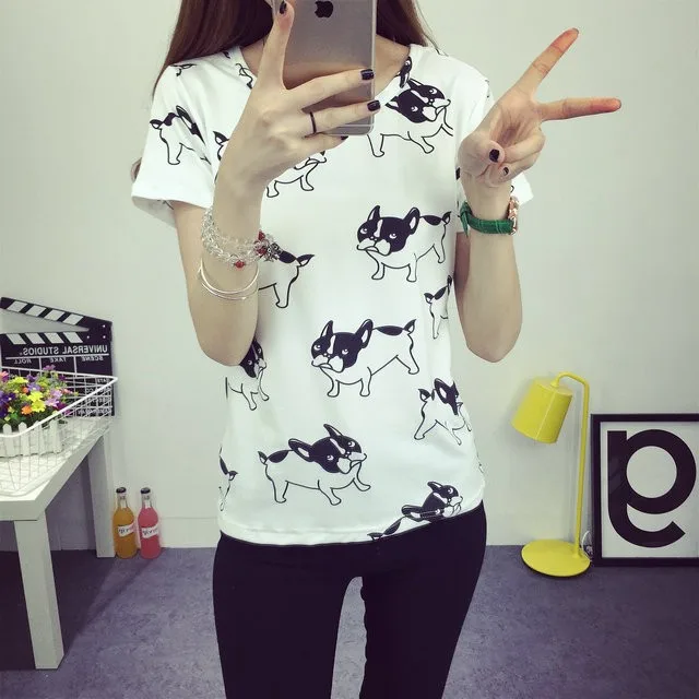 2016 casual fashion brand women summer style Tops women's Tshirts French Bulldog T Shirts camisetas femininas poleras de mujer HTB14s50JFXXXXX5XFXXq6xXFXXXB - 2016 casual fashion brand women summer style Tops women's Tshirts French Bulldog T Shirts camisetas femininas poleras de mujer