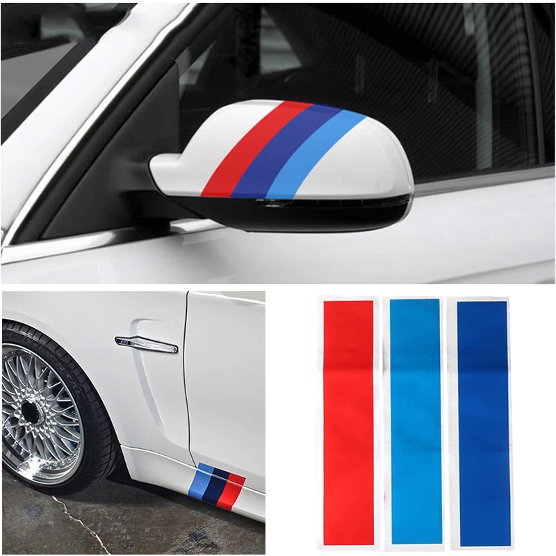 3 шт. почек наклейка на автомобиль 25x5 см спортивная полоса 3 цвета красные, синие и темно-синего цвета для BMW M3 M5 M6 E46 авто-Стайлинг