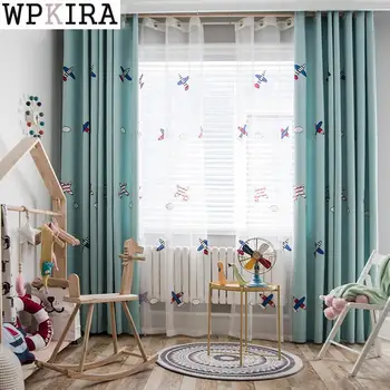 

Kids Boys Curtain Airplane Cartoon Embroidery Sheer Fabrics for Window Bedroom Tulle Curtain Blackout Drape M102&30