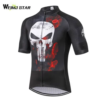 

Men's Breathable Short Sleeve Cycling Jersey Quick Dry Biking Shirts For Outdoor Sports Punisher Black