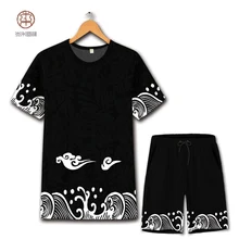 Китайский стиль облака креативный рисунок модная футболка и шорты костюмы лето новые мягкие удобные качественные мужские короткие наборы