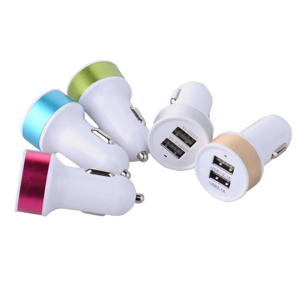 المزدوجة usb شاحن سيارة 2 منافذ usb شاحن سيارة معدنية مستديرة رئيس بطارية السيارة شاحن لفون ل سامسونج xiaomi هواوي خلوية