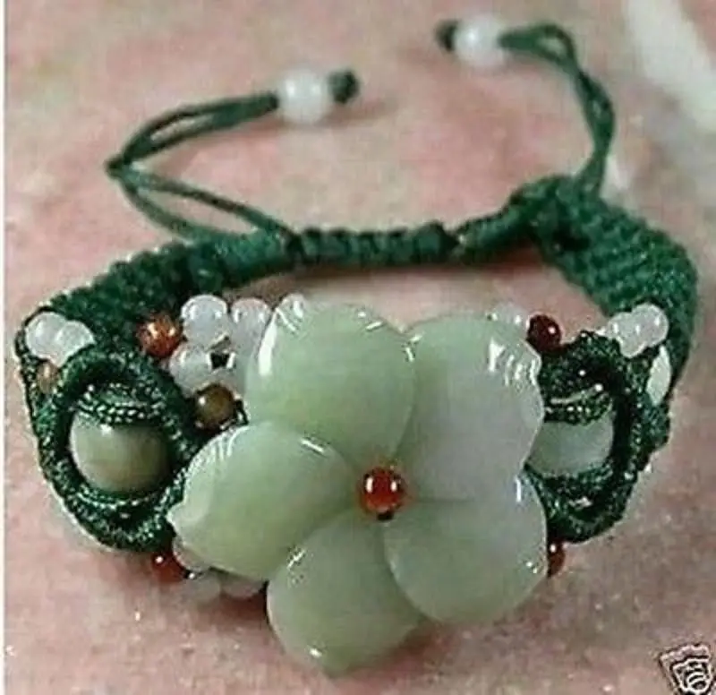 

Beautiful handmade weaving jade carve flower Bracelet^^@^18K GP style Fine jewe Noble Natural jade SHIPPING 6.02