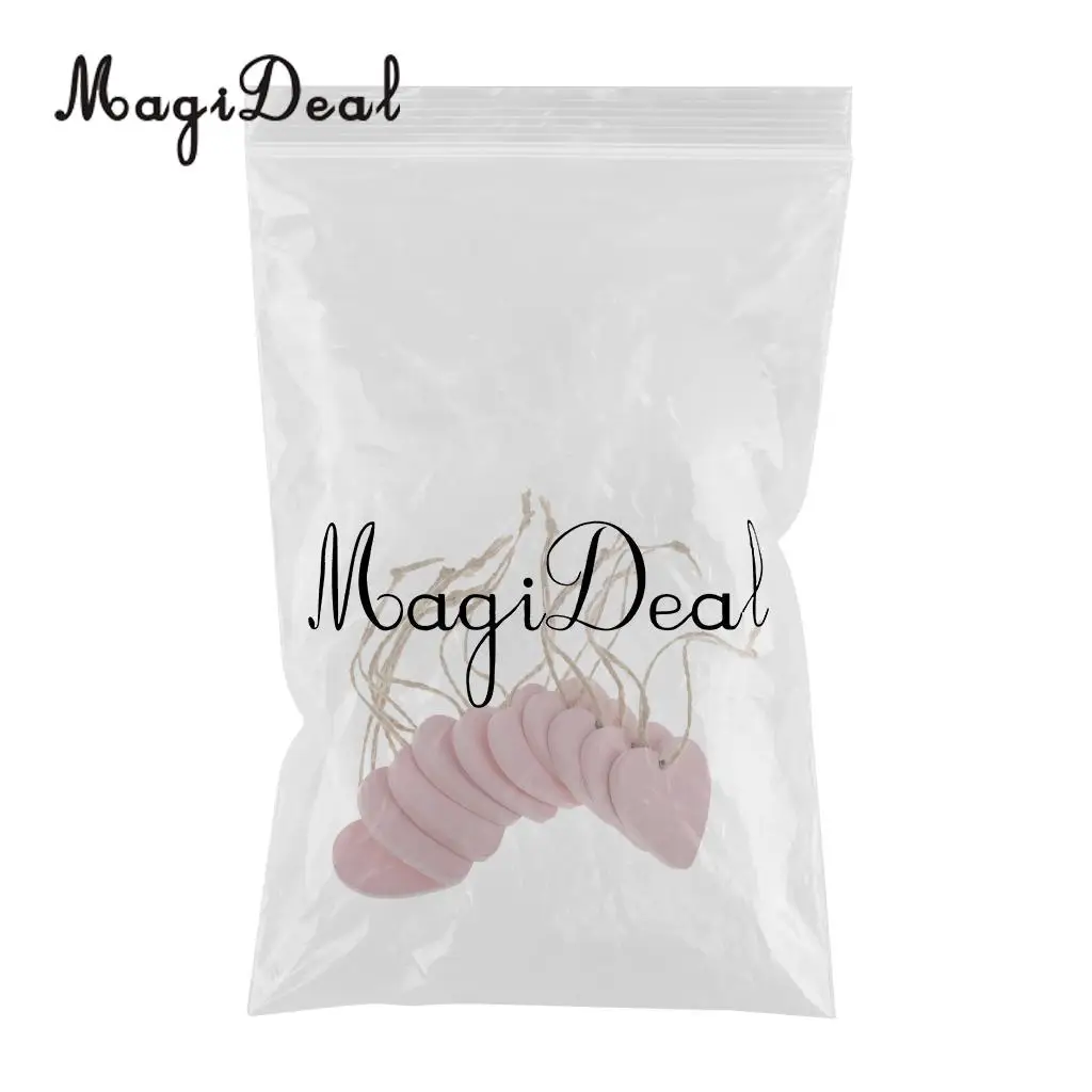 MagiDeal 10 Pieces Painted Wood Heart Tags Hanging Craft DIY Home Decorations pink Wind Chimes Hanging Tags Wedding Decoration