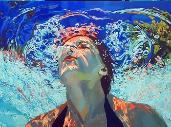 

Modern handmade painting swimming girl on the boat on oil canvas for home decor and wallpaper