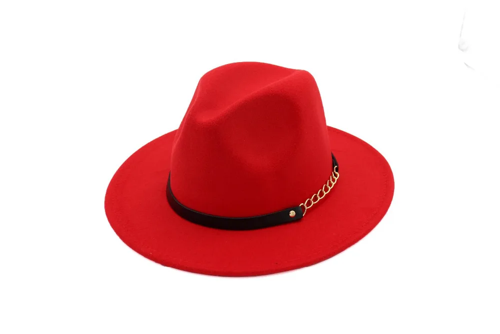 Fashion female woolen black hat pink solid color fedora hat ladies felt hats leather belt winter women jazz hat new arrival