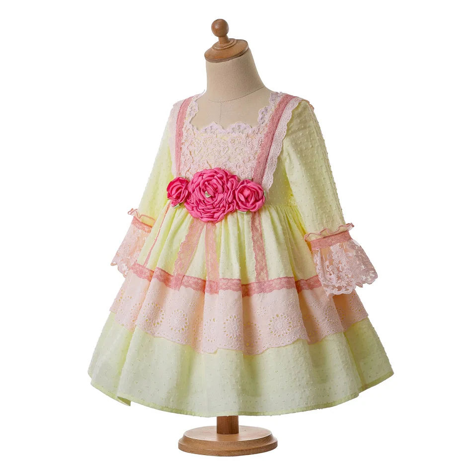 Pettigirl/желтое весенне-летнее платье для девочек; розовое платье принцессы с цветочным рисунком для свадебной вечеринки; кружевное свадебное платье с цветочным рисунком; G-DMGD112-B470