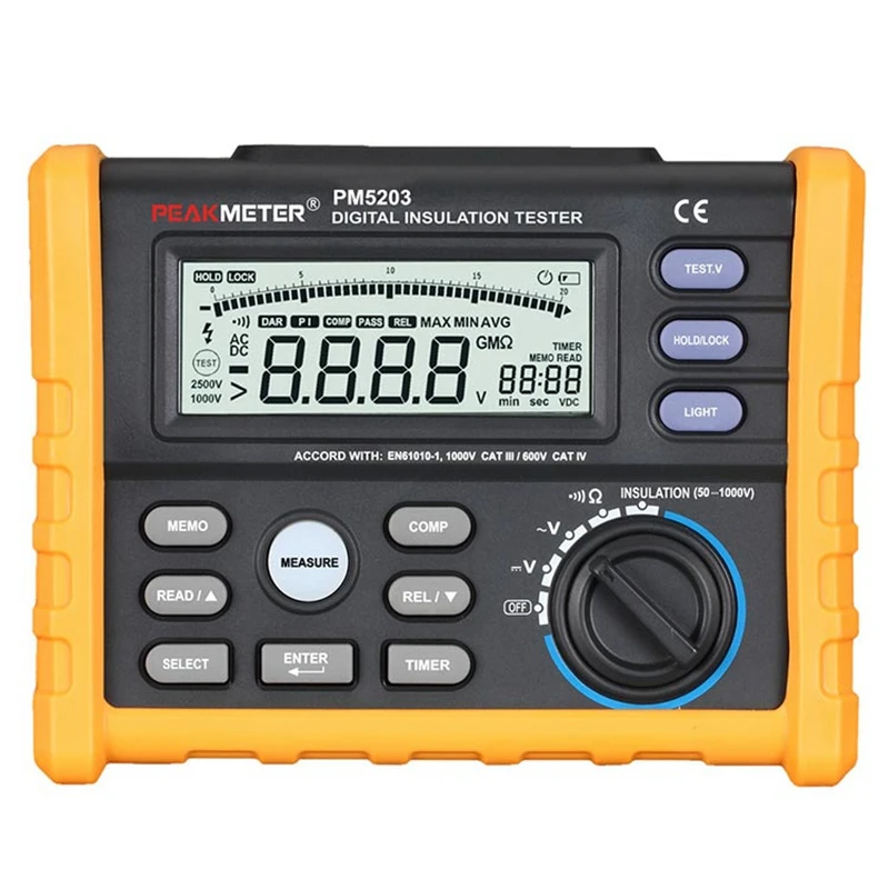 PEAKMETER MS5203 с аналоговым и цифровым дисплеем 0,1~ 1000V Сопротивление изоляции тестер megger измеритель 0,01~ 10 г ом тестер