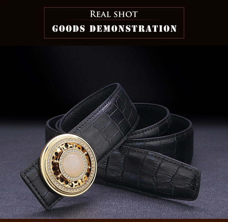 High quality designer belt men genuine leather luxury famous rotate round buckle Crocodile pattern Waist Strap Casual Waistband