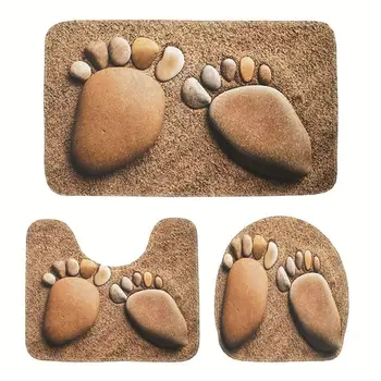 

Three Pieces Toilet Rug Bathroom Pedestal Mat Set Comfortable Skidproof Water-absorbing Contour Rug Toilet Lid Cover Bath Mat