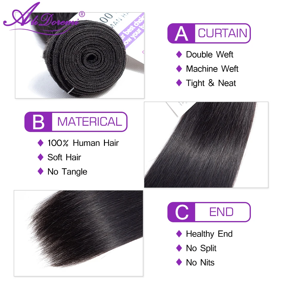 Brazilian Straight Hair Bundles 8-28 inch 100% Alidoremi Human Hair Weave Non Remy Hair Extension Natural Color Can Buy1/3/4pcs Brazilian Straight Hair Bundles 8-28 inch 100% Alidoremi Human Hair Weave Non Remy Hair Extension Natural Color Can Buy1/3/4pcs