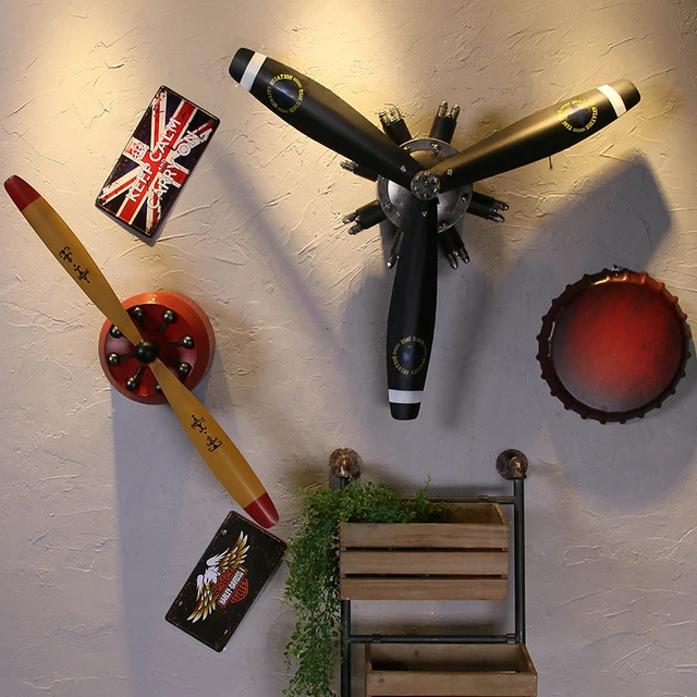 Wrought Iron Adornment Wall Decoration Household Vintage Aircraft Wrought Iron Adornment Wall Decoration Household Vintage Aircraft Propeller Metal Crafts Home Garden Pendant Props