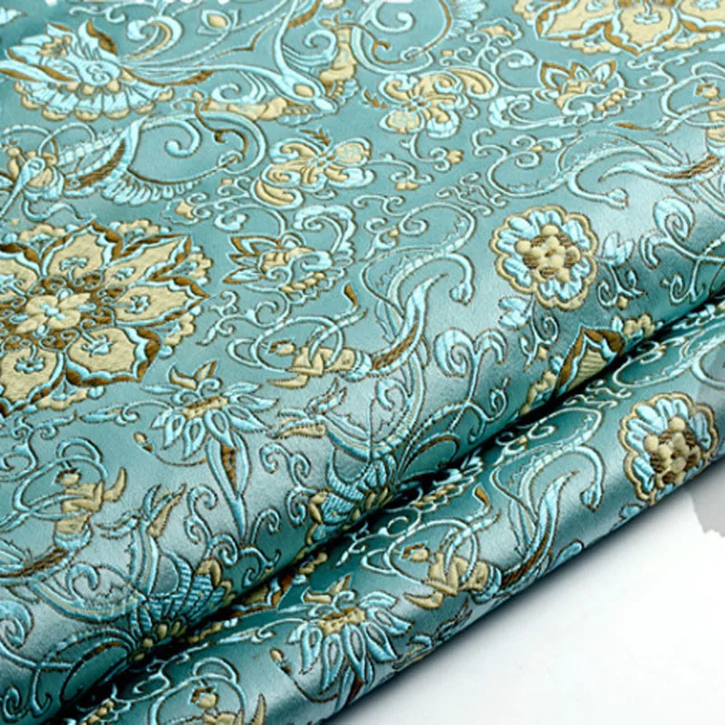 

Pretty Blue Blooming Flower Floral Brocade Fabric Jacquard Apparel Costume patchwork fabric Curtain Upholstery Furnishing Materi