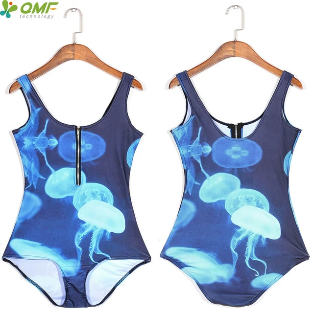Blue Glowing Jellyfish Swimsuit Swimwear The Great Wave Off Kanagawa