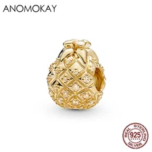 Dijes de oro de piña de plata de ley 100% se adaptan a pulseras y brazaletes de Pandora cuentas de bricolaje de fruta clásica para mujeres y niñas que hacen regalos(China)