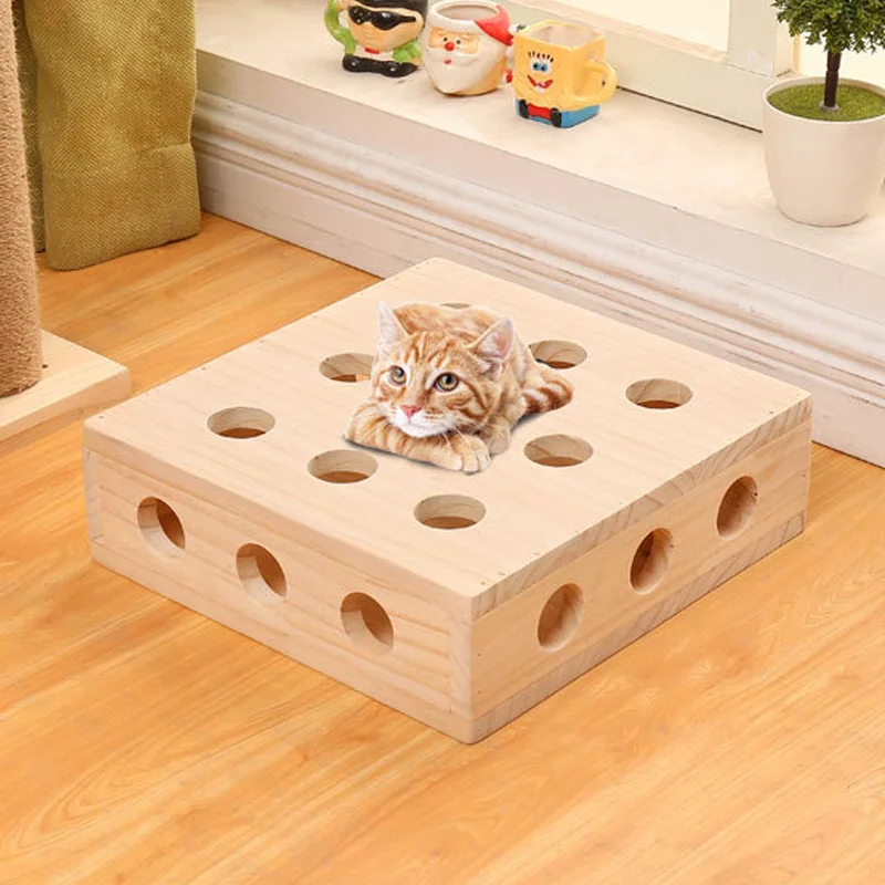 

Cats Toy Puzzle Box Wooden Eco-friendly Multifunctional Pets Peek Play Toys Box DAG-ship