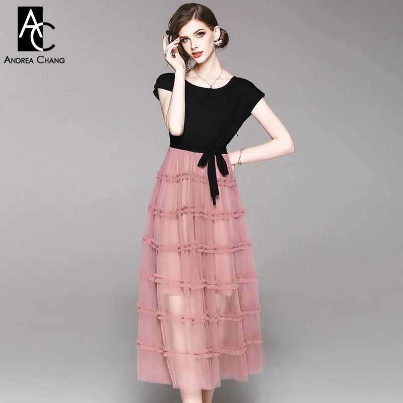 black top pink bottom dress