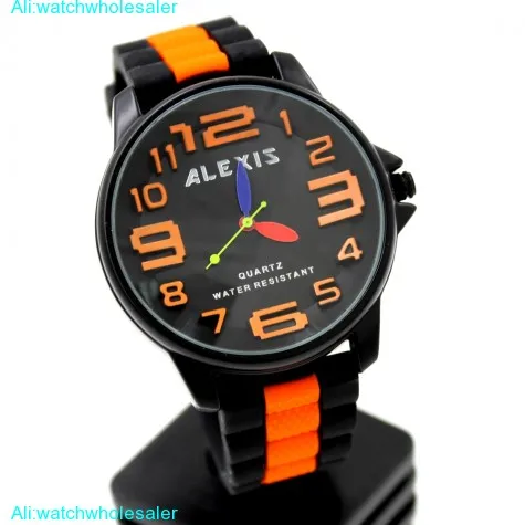 FW939F Black Dial Water Resist Silicone Black Band ALEXIS Big Dial Fashion Watch