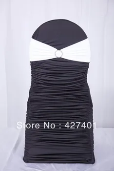 

Hot Sale Black Ruffle Spandex / Lycra Chair Covers With White Spandex Chair Band For Wedding Decoration & Party