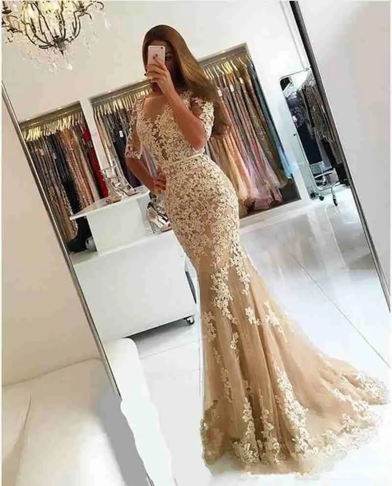 Sexy Deep V-neck Half Sleeve Lace Mermaid Evening Dress Long Party Prom Gown Pageant Tailored