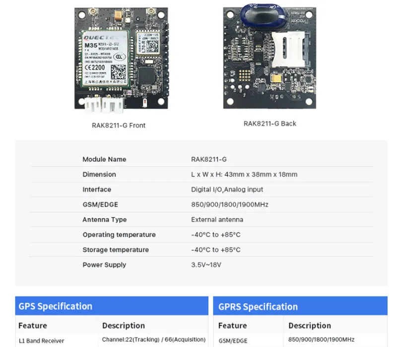 GPRS сенсор узел iTracker модуль Quectel M35 беспроводной модуль дистанционного позиционирования трекер Поддержка Bluetooth 5,0 RAK8211-G Q165