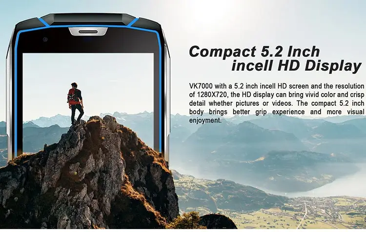 VKWORLD VK7000 4GB RAM 64GB ROM MTK6750T 1.5GHz Octa Core 5.2 Inch Incell Corning Gorilla Glass 5 HD Screen IP68 Waterproof Dual Camera Android 8.0 4G LTE Smartphone
