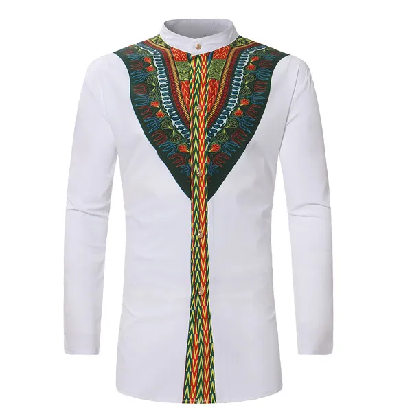 2018 Full traditional dress men's shirt African style front row buckle t-shirt Embroidery Design Style mens african clothings  (1)