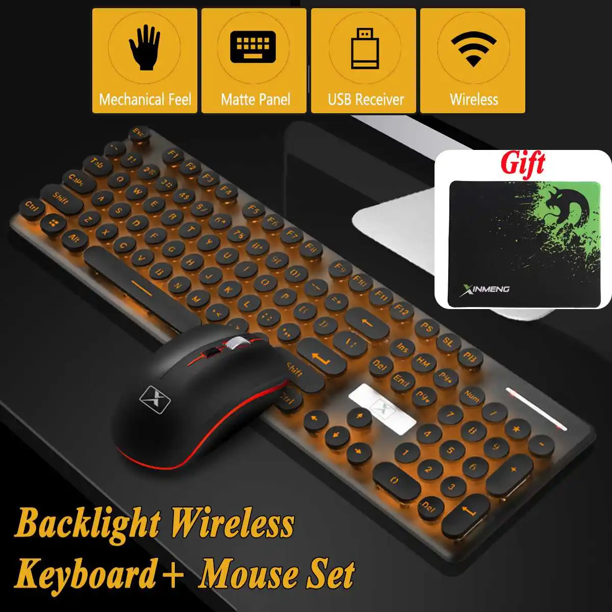 Мультимедийная 2,4G Беспроводная клавиатура мышь комбо перезаряжаемый бесшумный светодиодный механический игровой коврик с подсветкой - Цвет: Черный