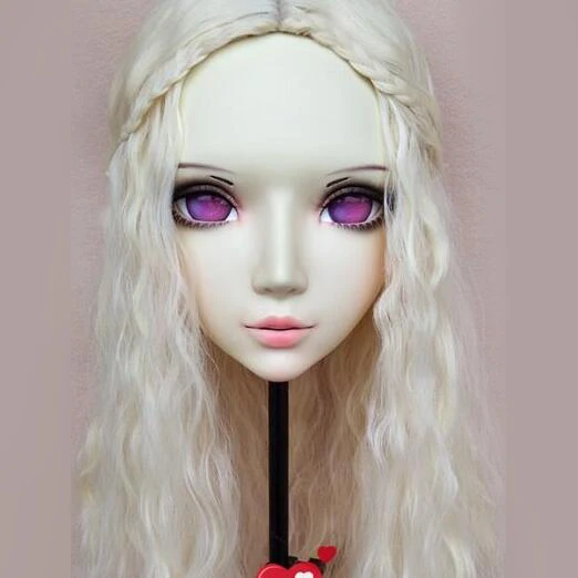 

(XiaoEr)Female Sweet Girl Resin Half Head Kigurumi BJD Eyes Crossdress Cosplay Japanese Anime Role Lolita Mask With Fairy Ear