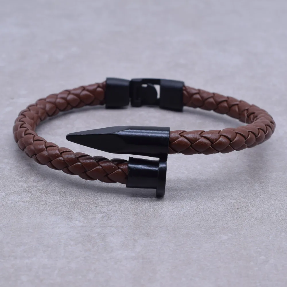 VOQ дизайн ногтей манжеты браслеты сплав браслет для мужчин Jewelry черный и коричневый обмотки веревочный кожаный бласлет повязки Heren
