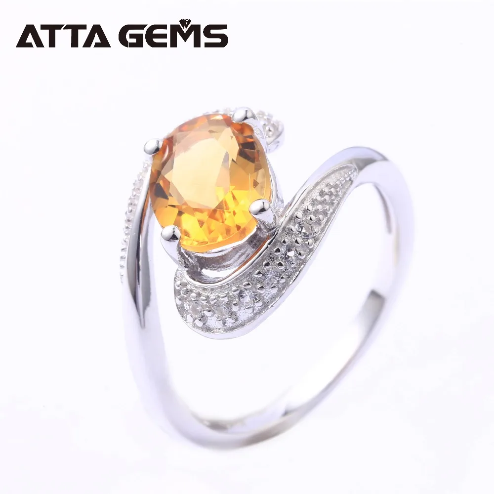 

Natural Citrine Sterling Silver Rings for Women Casual Style 2 Carats Natural Quarts Rings Party Jewelry Birthday Gifts