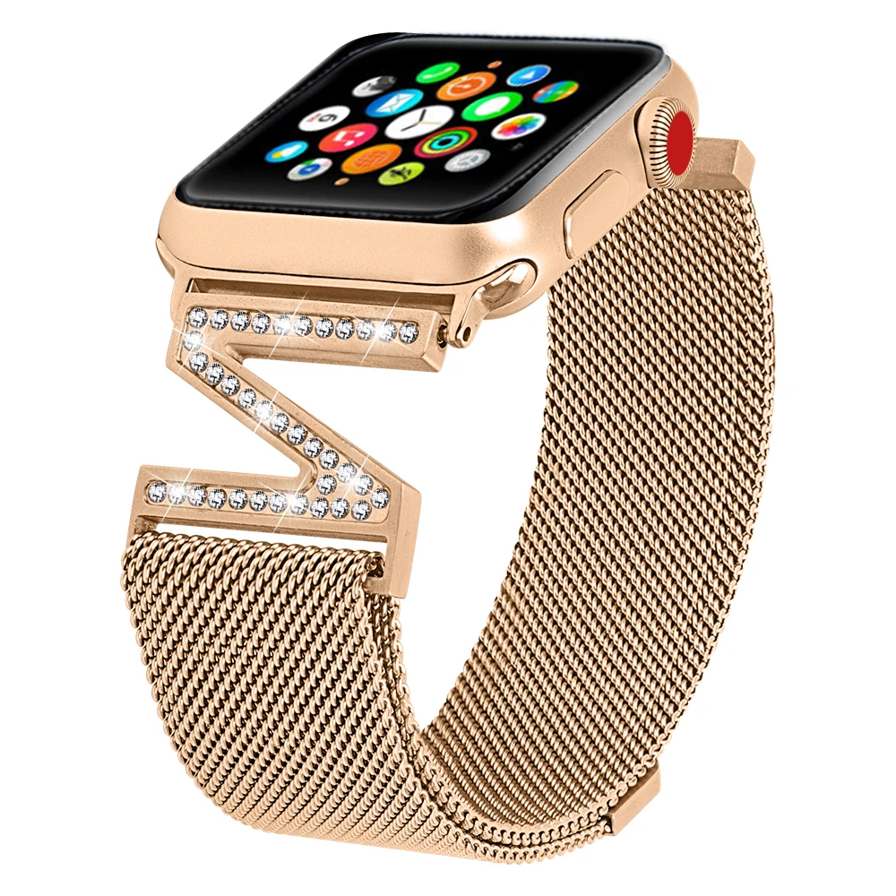 Ремешок для часов, Миланская петля, модный браслет бриллиантовый ремешок для наручных часов Apple Watch 38 мм, 42 мм, 40 мм 44 мм для наручных часов