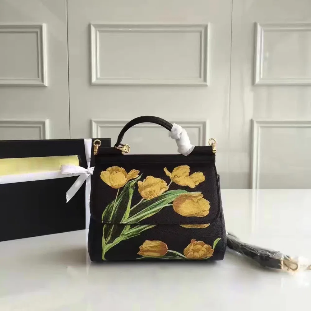 

2016 new tulip flower printed leather fashion leather shoulder messenger bags