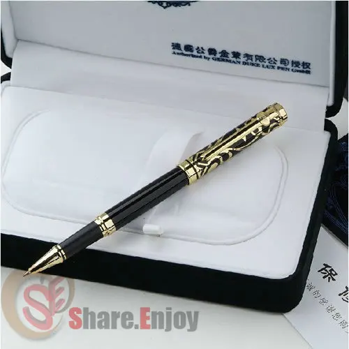 Роликовая шариковая ручка DUKE элегантный черный с золотым цветком PATERN с оригинальной коробкой