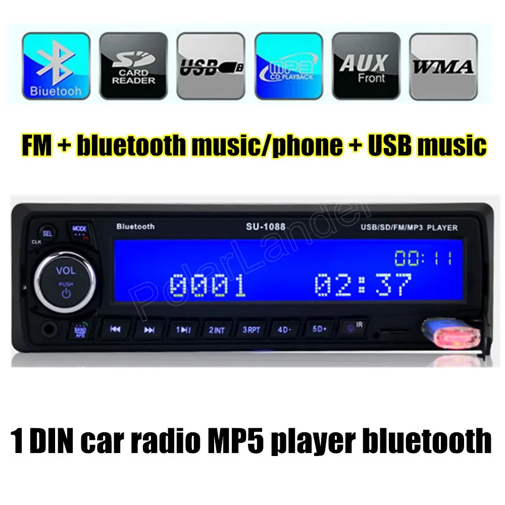  free shipping 1 din Car radio Stereo Audio MP3 Player FM Aux Input SD USB Music MP3 Radio Player bluetooth handsfree auto  