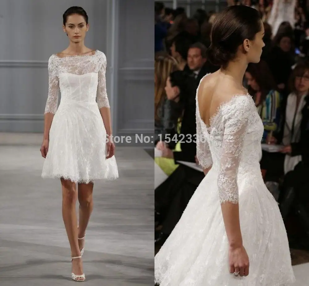 Sexy Backless Short Wedding Dresses Off Shoulder 3/4 Long ...