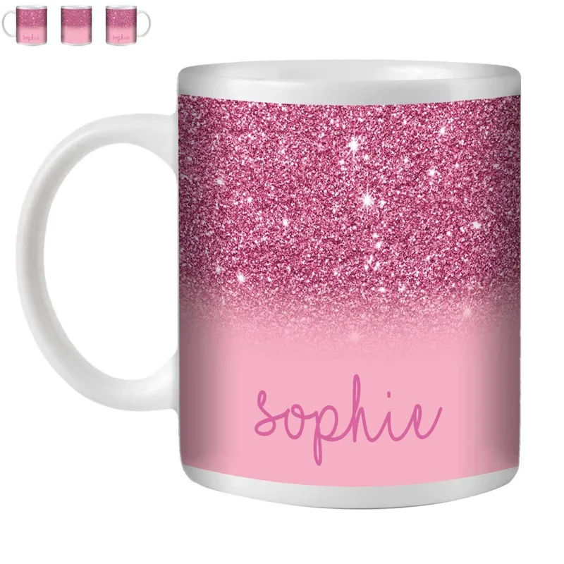 Personalised Mug Printed with Your Name or Initials Faded Glitter Marble Bling Sparkly Luxury Perfect Gift Printed Glitter Made of White Ceramic NO Real Glitter
