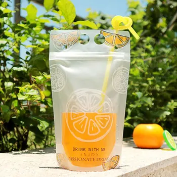 

50pcs Creative Disposable Juice Pouch Bags Plastic Stand Up Beverage Liquid Milk Coffee Storage Container for Adults Kids